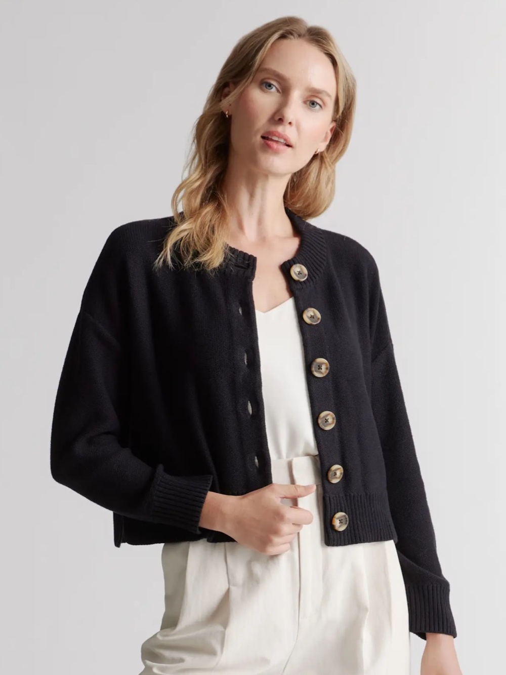 Quince Women’s Black Cropped Cardigan